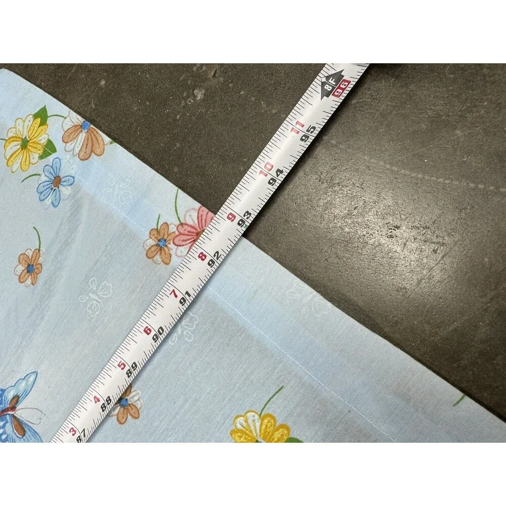 Vintage Thomaston No Iron FULL Flat Sheet Blue with Flowers and Butterflies READ